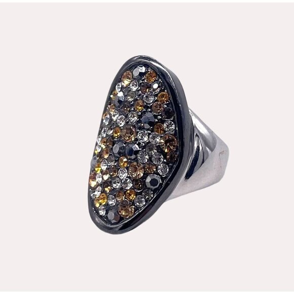 Lia Sophia Multicolor Pave Rhinestone Cocktail Ring Size 8 Silver Tone - Picture 1 of 6